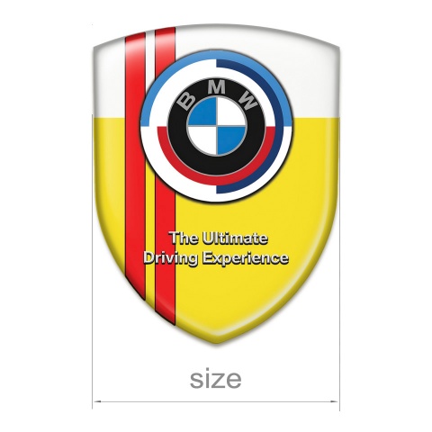BMW Silicone Badge Yellow White Print with Red Lines Design 