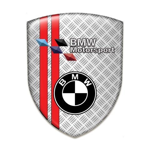 BMW Self Adhesive Emblem Logo Mesh Effect with Red Stripes Base Motorspor Edition 