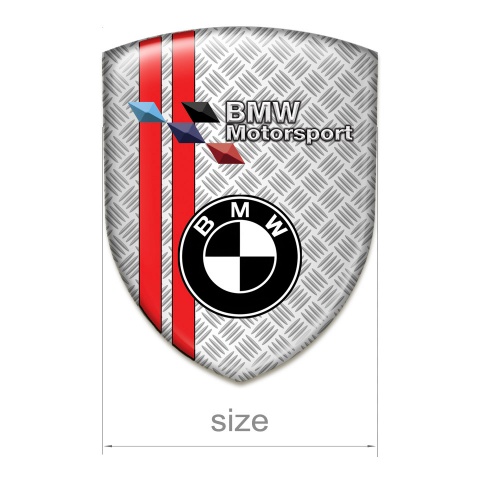 BMW Self Adhesive Emblem Logo Mesh Effect with Red Stripes Base Motorspor Edition 