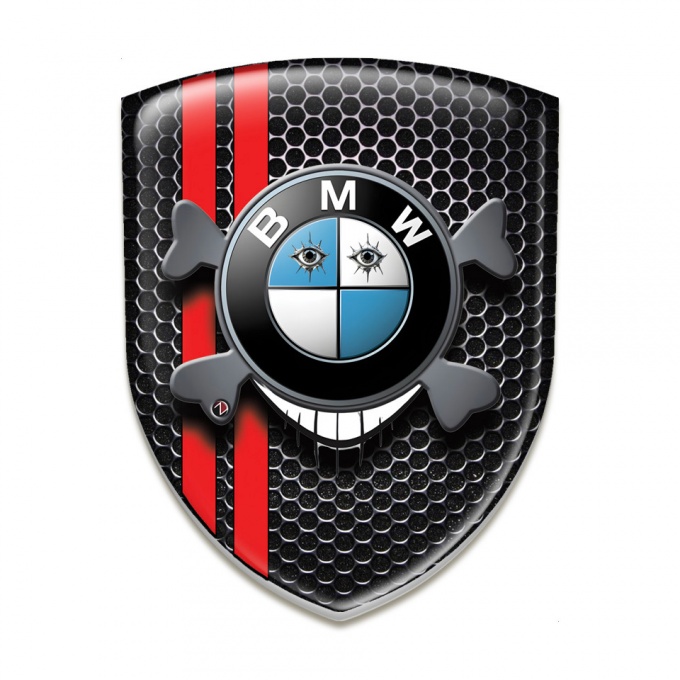 BMW Car Interior Badge Perforated Steel with Red Lines Base Smile Logo Style 