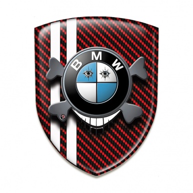 BMW 3D Gel Emblem Red Carbon with Smile Skull Logo 