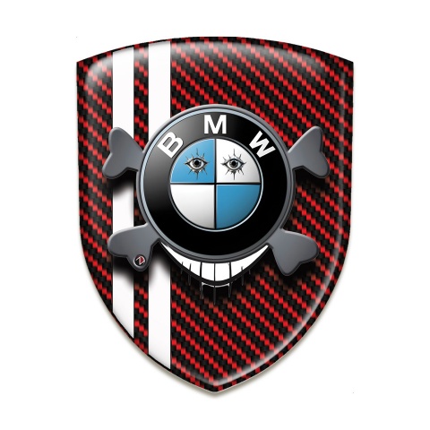 BMW 3D Gel Emblem Red Carbon with Smile Skull Logo 