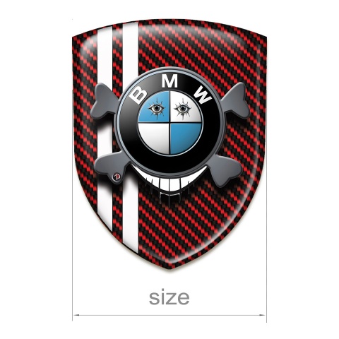 BMW 3D Gel Emblem Red Carbon with Smile Skull Logo 