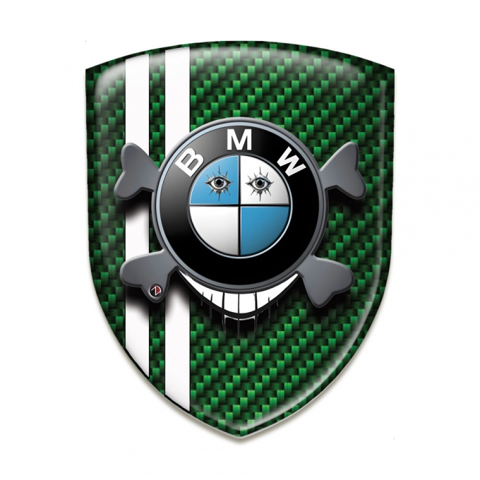 BMW Tuning Emblem Green Carbon with White Lines Design Smile Logo 