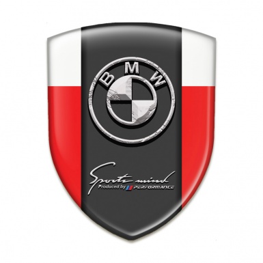 BMW Auto Emblem Red White Design Stone Logo Effect 