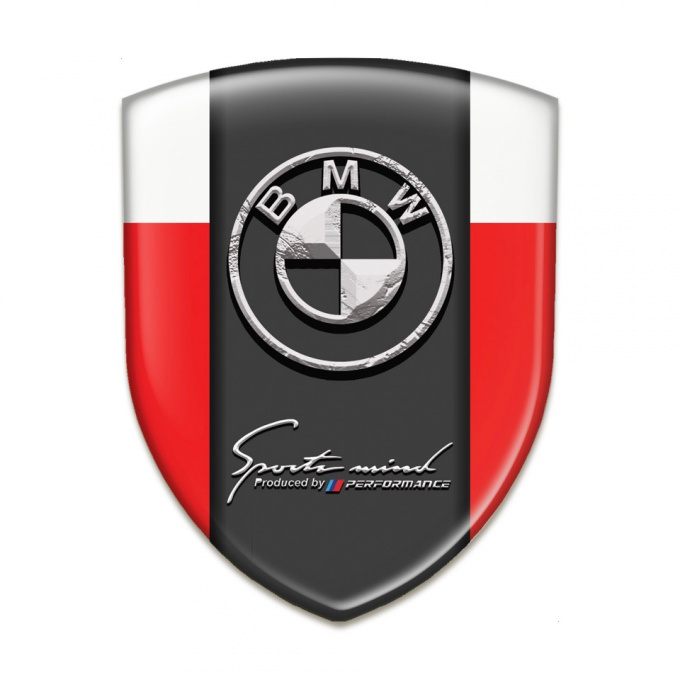 BMW Auto Emblem Red White Design Stone Logo Effect 