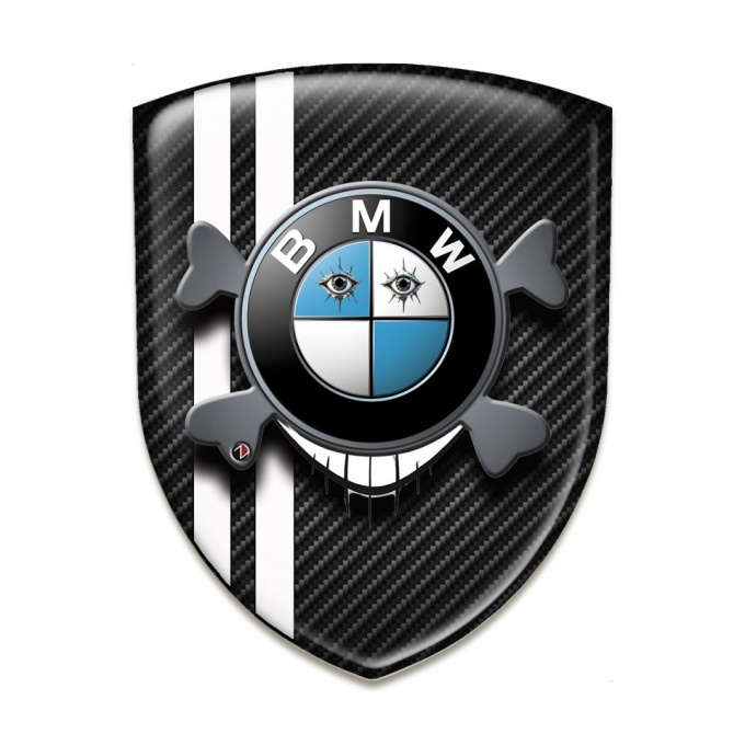 BMW Silicone Emblem Dark Carbon Base White Lines Smile Logo 