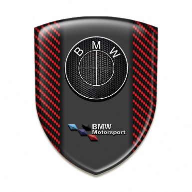 BMW Logo Emblem Red carbon Print Perforated Steel logo 