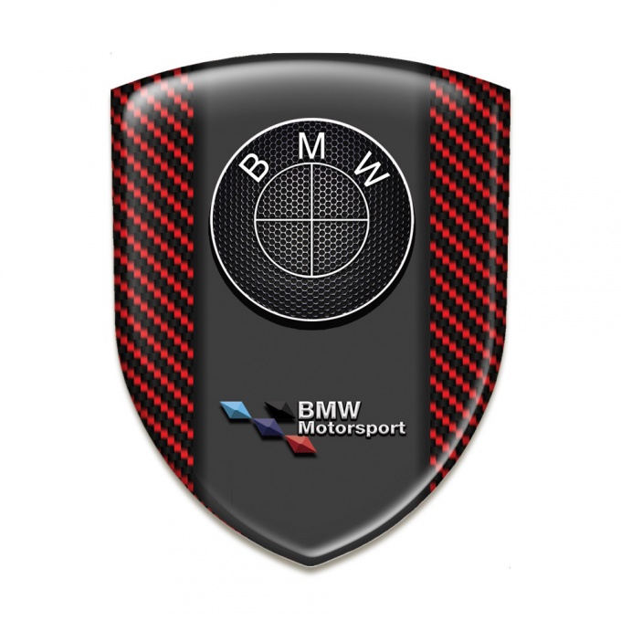 BMW Logo Emblem Red carbon Print Perforated Steel logo 
