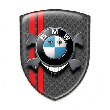 BMW Self Adhesive Emblem Logo Carbon with Red Stripes Base Smile Logo 