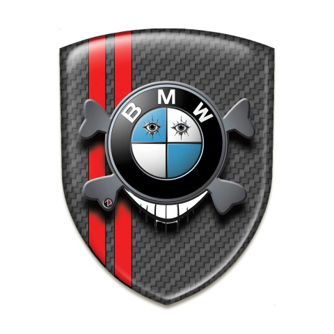 BMW Self Adhesive Emblem Logo Carbon with Red Stripes Base Smile Logo 