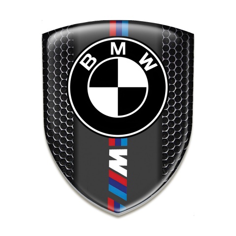 BMW M 3D Gel Emblem Perforated Steel Base Black Logo 