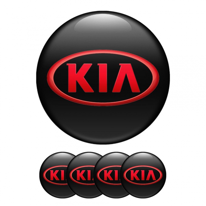 Kia Wheel Center Cap Domed Stickers Black and Red