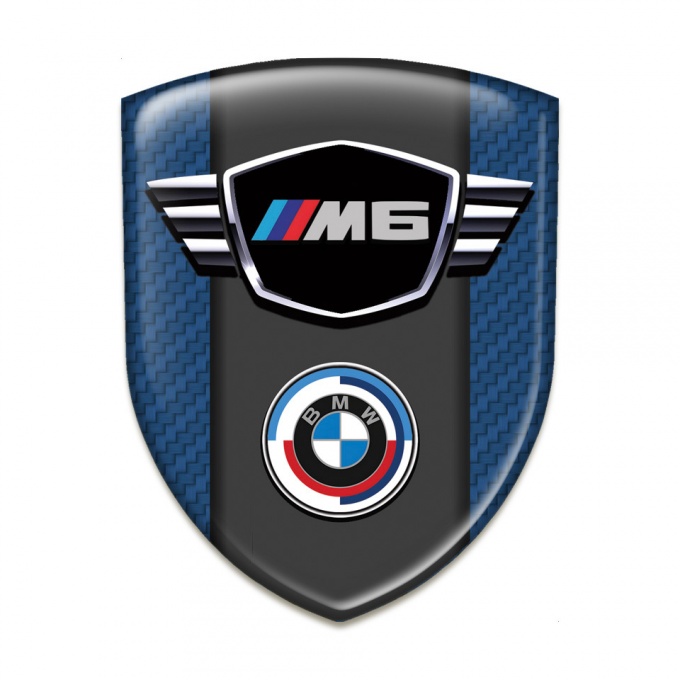 BMW M6 Self Adhesive Car logo Emblem Navy Blue Carbon Base Round Logo 