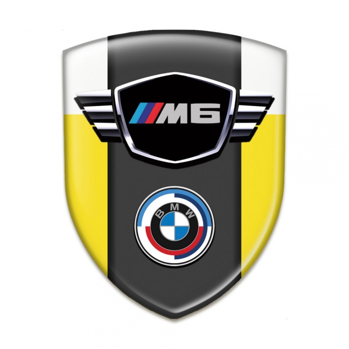BMW M6 Silicone Car Decal Badge Yellow White Print Round Logo Style 