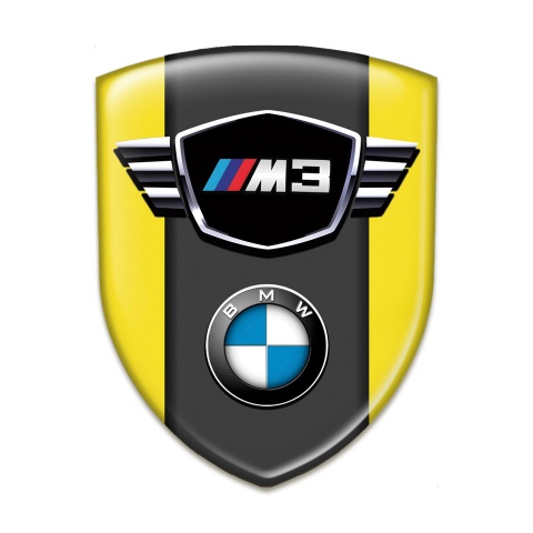 BMW M3 Self Adhesive Car logo Emblem yellow Print Classic Logo Type 
