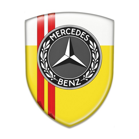 Mercedes Benz Emblem Interior Yellow White Print with Red Stripes Design