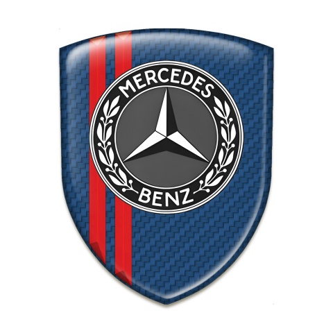 Mercedes Benz Self Adhesive Car logo Emblem Navy Blue carbon with Red Lines 