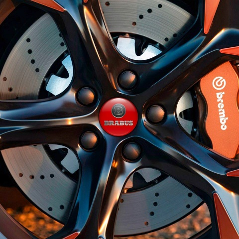 Mercedes Brabus Wheel Emblems Center Cap Red Metal Logo