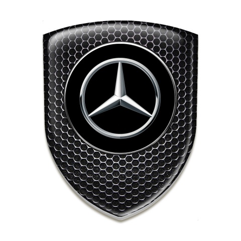 Mercedes 3D Gel Emblem Stylish Perforated Steel Base Silver Logo 