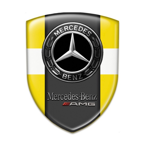 Mercedes AMG Silicone Badge Yellow with White Ribbon Design 