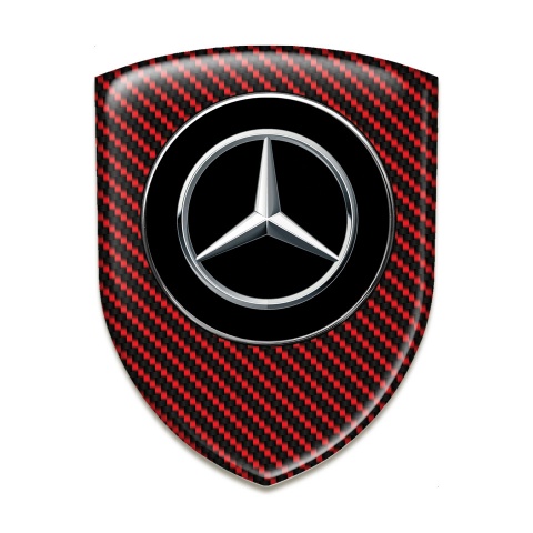 Mercedes Emblem Interior Red Carbon Print and Silver Logo 