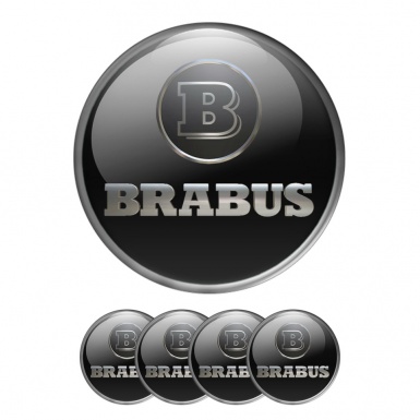 Mercedes Brabus Emblem Wheel Center Caps Black Grey Ring
