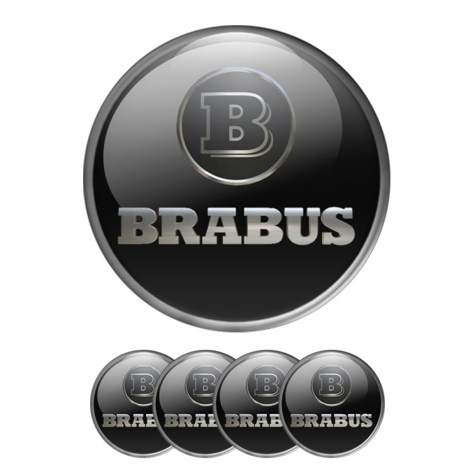 Mercedes Brabus Emblem Wheel Center Caps Black Grey Ring
