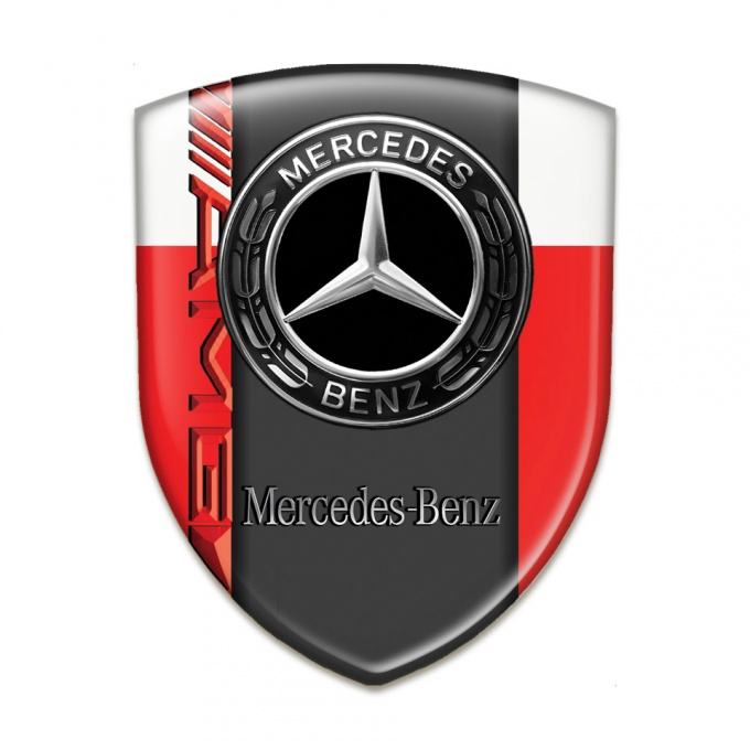Mercedes Benz Domed Emblem Red White Print AMG Style 