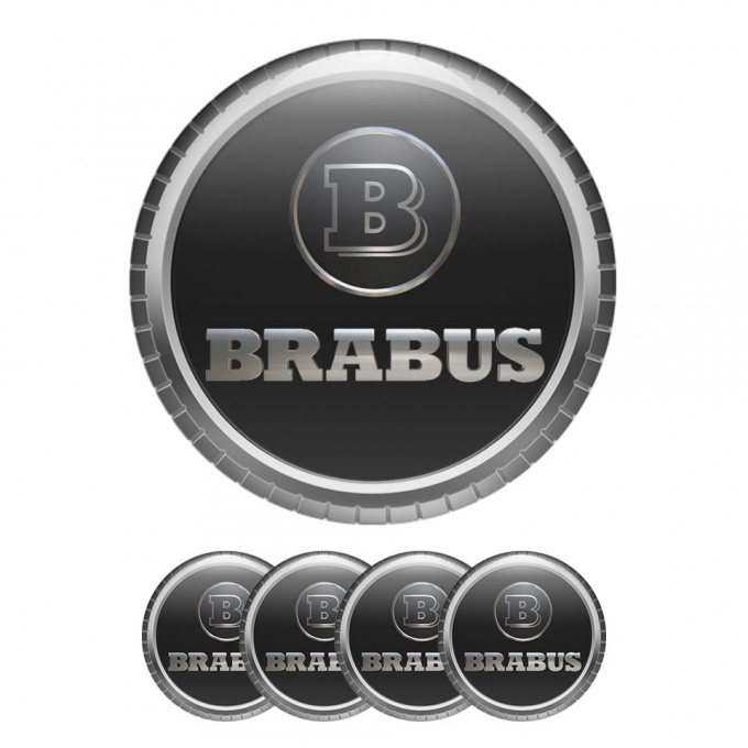 Mercedes Brabus Emblem Wheel Center Caps Black 3D Ring