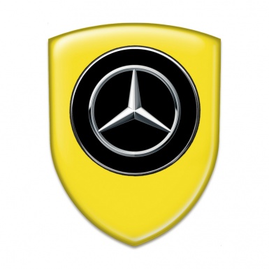 Mercedes Tuning Emblem Stylish Yellow Background Silver Logo 
