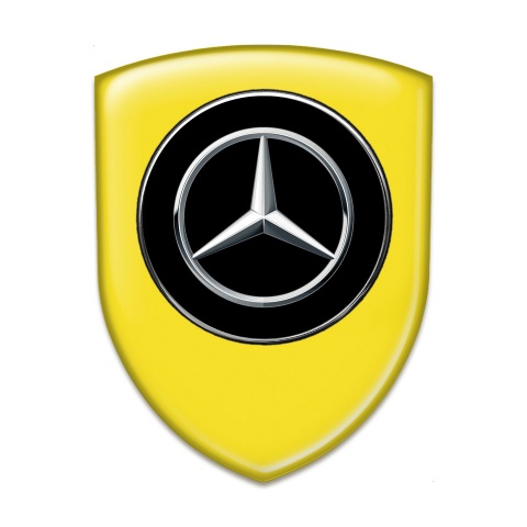 Mercedes Tuning Emblem Stylish Yellow Background Silver Logo 
