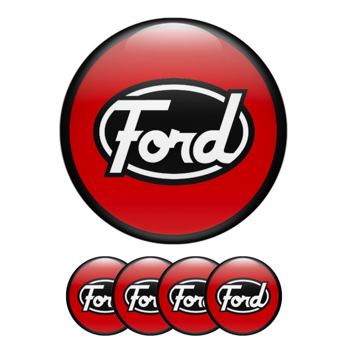 Ford Emblem Wheel Center Caps Red Black Ring