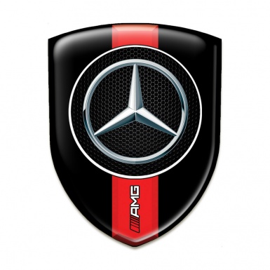 Mercedes Silicone Car Decal Badge Black Base Red AMG Band