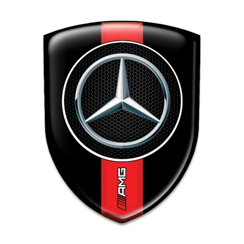 Mercedes Silicone Car Decal Badge Black Base Red AMG Band