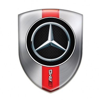 Mercedes Silicone Badge Metallic Base Red AMG Band