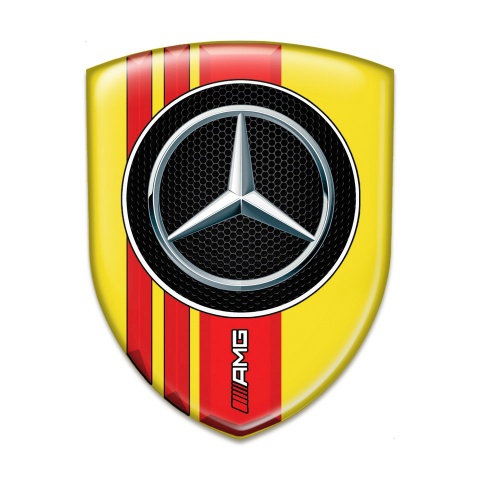 Mercedes AMG Self Adhesive Emblem Logo Yellow with Red Bands Style 