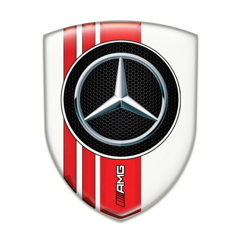 Mercedes AMG Domed Emblem White with Red Bands Style 