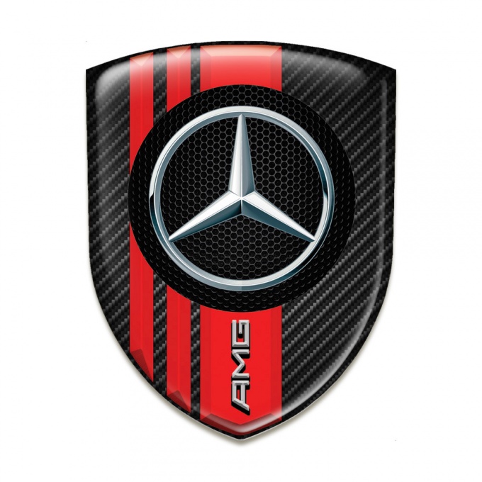 Mercedes AMG Car Accessories Badge Black Carbon with Red Bands Style 