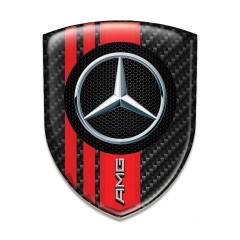 Mercedes AMG Silicone Car Decal Badge Dark Carbon Red Bands Style 