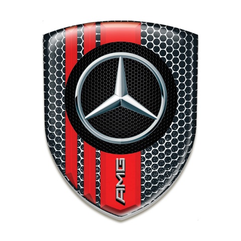 Mercedes AMG Auto Emblem Perforated Metal with Red Bands Style 