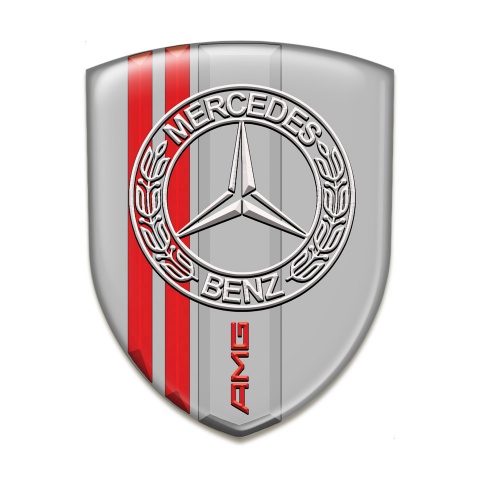 Mercedes Self Adhesive Emblem Logo Grey with Red Lines Base AMG design 