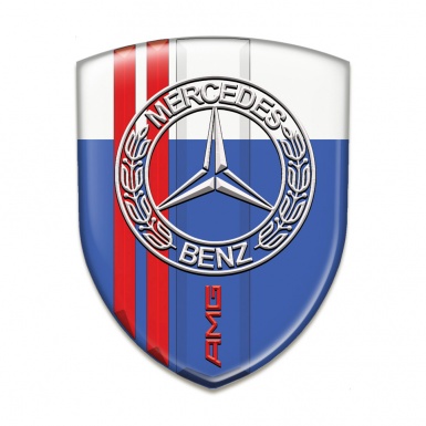 Mercedes Self Adhesive Car logo Emblem Blue White with Red Lines print AMG Design 