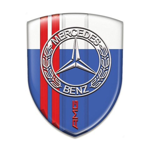 Mercedes Self Adhesive Car logo Emblem Blue White with Red Lines print AMG Design 
