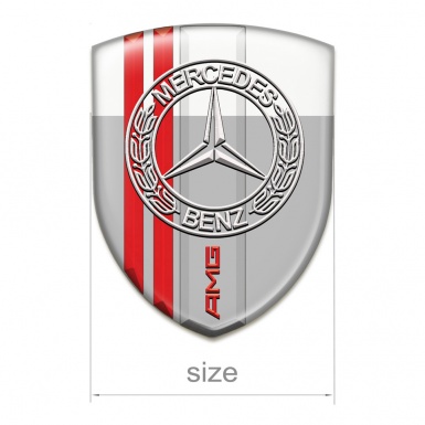 Mercedes Silicone Car Decal Badge Grey White with Red Lines Print AMG Design 