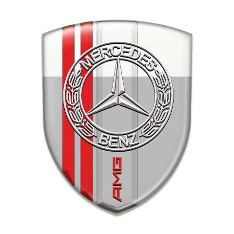 Mercedes Silicone Car Decal Badge Grey White with Red Lines Print AMG Design 
