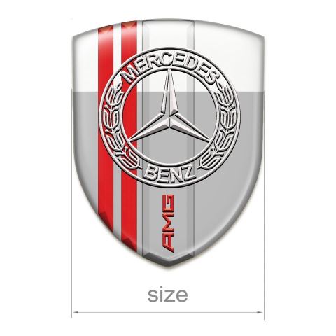 Mercedes Silicone Car Decal Badge Grey White with Red Lines Print AMG Design 