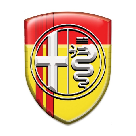 Alfa Romeo Tuning Emblem Yellow Red with Red Lines Base and White Logo 