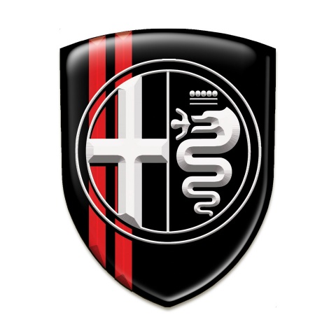 Alfa Romeo Car Accessories Badge Black with Red Lines Base white Logo 