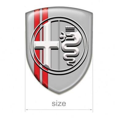 Alfa Romeo Self Adhesive Car logo Emblem Grey with Red Lines Base White Logo 